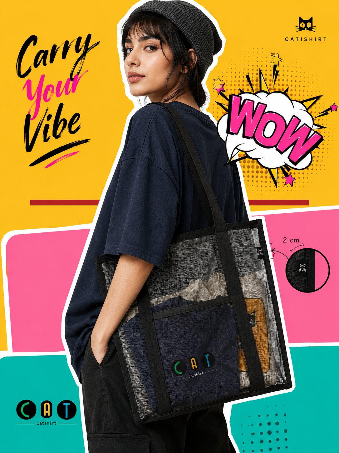 Catishirt tote bag campaign — carry your vibe