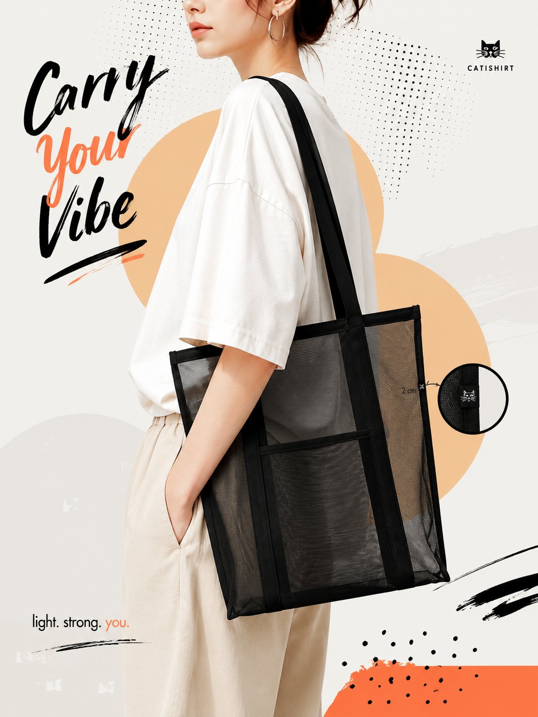Catishirt tote bag worn as part of an everyday outfit